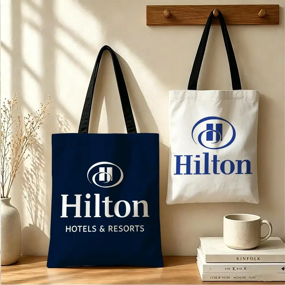 Luxury H-Hilton Design Storage Bags Large Capacity Canvas Tote Bag Double-Sided Print Shoulder Handbag for Daily Shopping