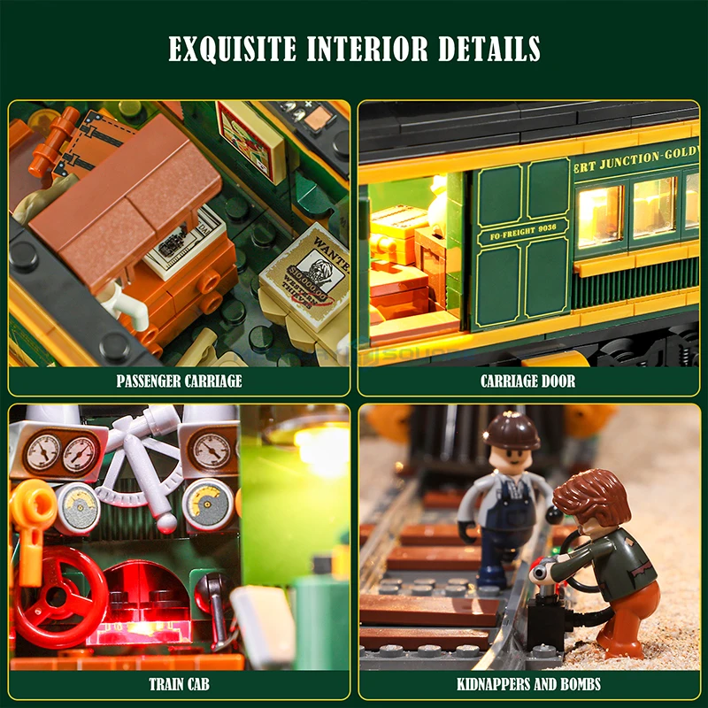 Western Train Building Blocks MOC F9036 Retro Steam Railway รถขนส่งไอเดียอิฐ DIY ของเล่นของขวัญเด็กผู้ใหญ่