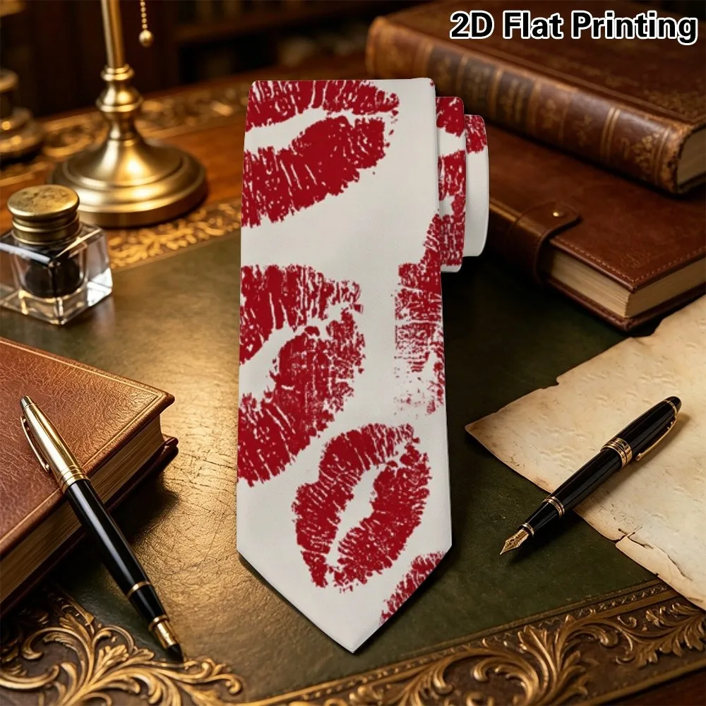 1pc Valentine Red Lips Tie – A Thoughtful Birthday Gift for Your Father, A Timeless Classic Design That Fits Any Formal Event