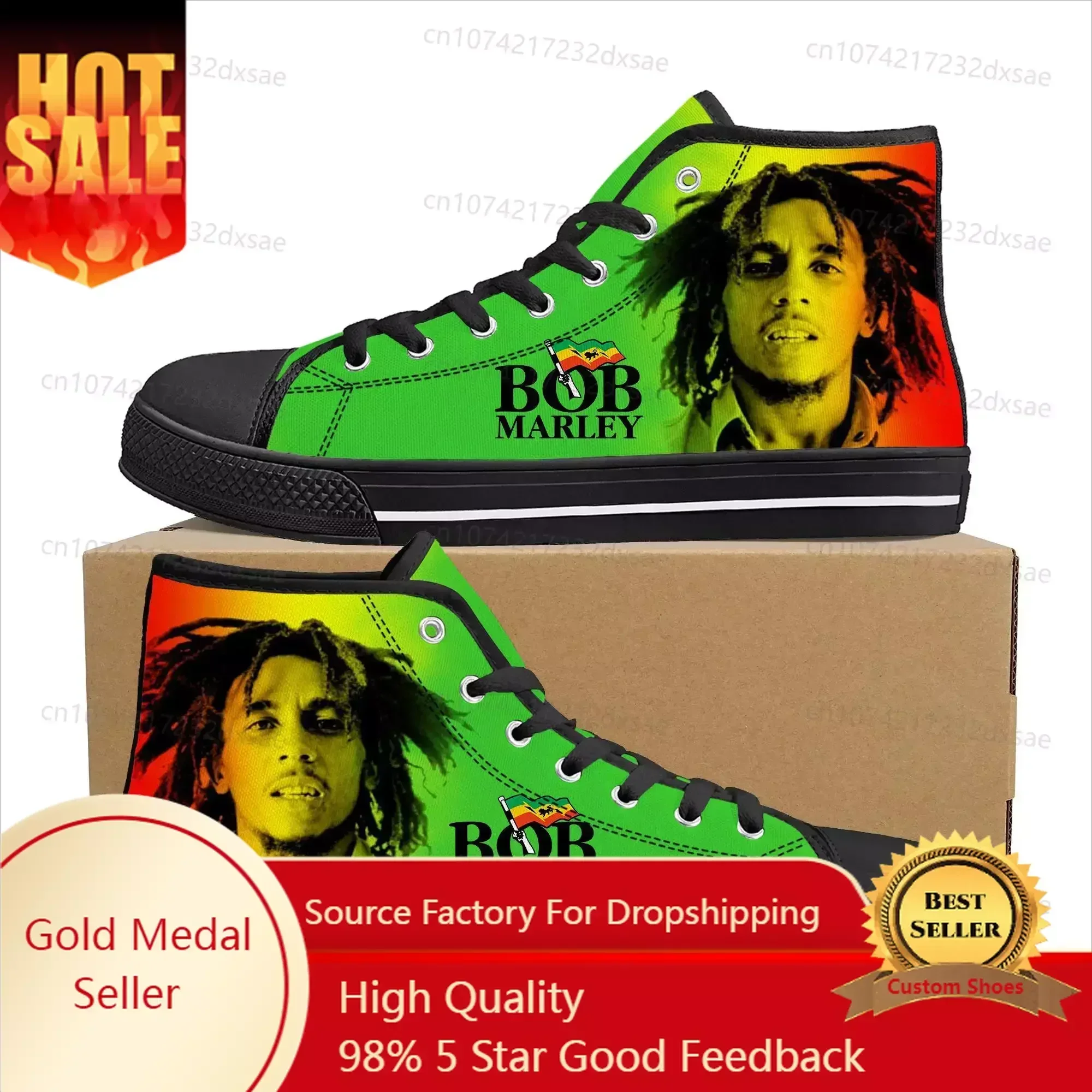 

Legend Bob Marley Reggae Rasta High Top High Quality Sneakers Men Women Teenager Canvas Sneaker Casual Couple Shoes Custom Shoes