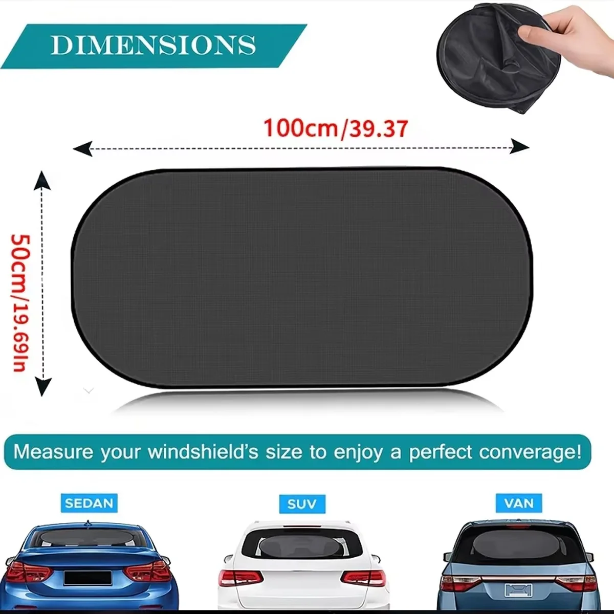100x50cm UV-Blocking Foldable Rear Car Window Sunshade – Universal Mesh Shade with Suction Cups, Summer Essential