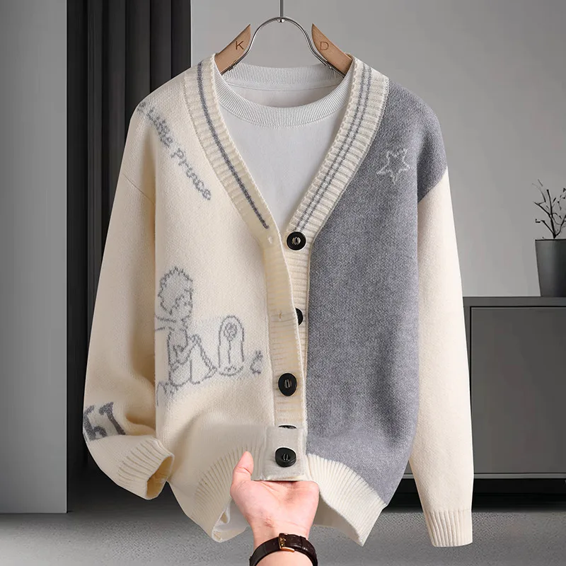

2025 New Men's Knitted Sweater Casual V-Ne Open-Front Design Autumn Winter Loose Fit Comfortable Warmth Faionable Youthful