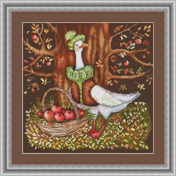 DIY needle work Goose Picking Apples 39-39 Cross Stitch Set Counted Cross Stitch Kit  28ct 14ct 32ct Metallic aida