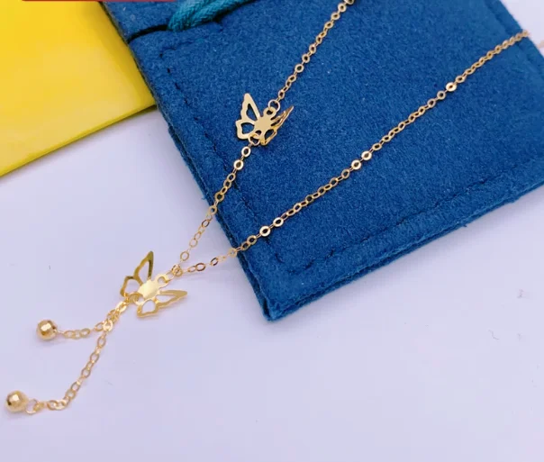 18k gold butterfly necklaces for women karat gold o shape chains au750 jewelry