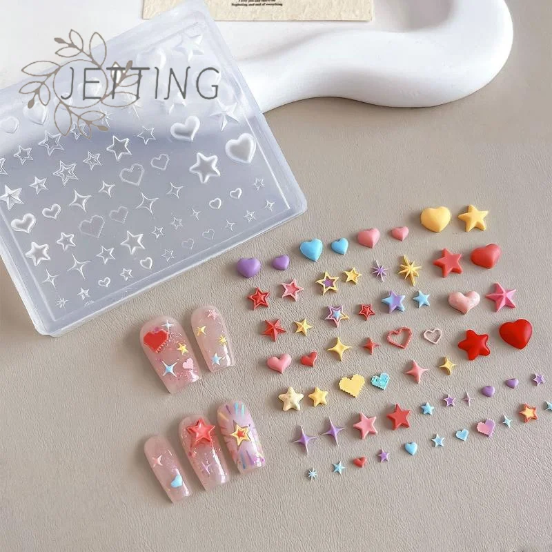 Hot Creativity 3D Heart Star Pentagram Silicone Nail Mold DIY Nail Art Decoration Transparent Manicure Template For Nail Charm