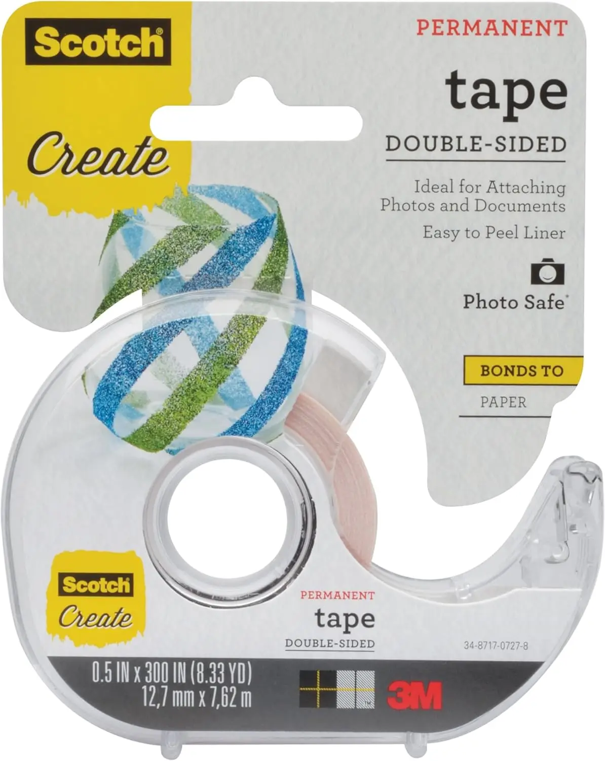 Double Sided Tape for Crafts, Scrapbooking, School Projects, 1/2 in x 300 in, 1 Roll