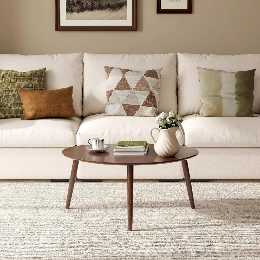 

Small Oval Coffee Table, 33.5 Mid Century Modern Coffee Table for Living Room, 100% Solid Oak Wood Side Table, Minimalist