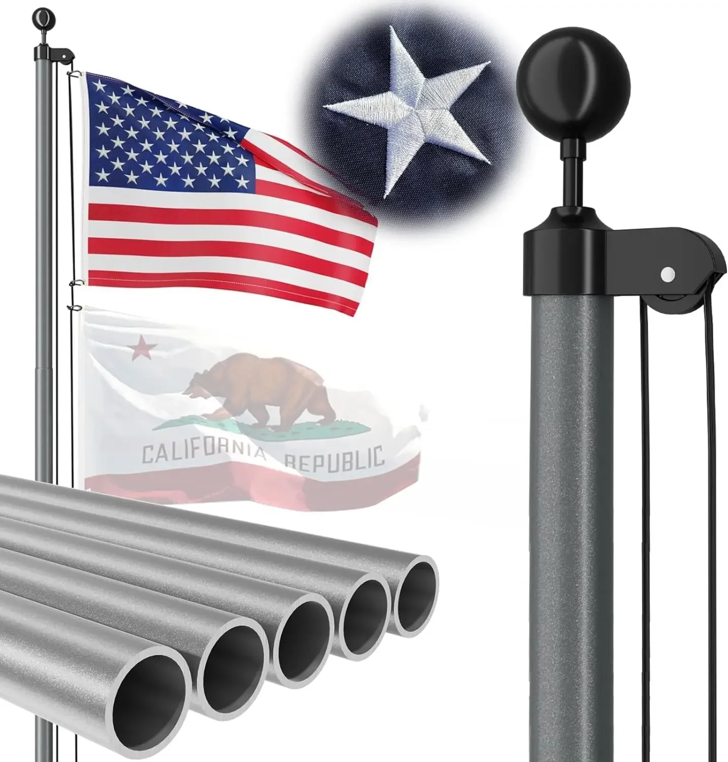 Heavy Duty 20 FT Flag Pole 100MPH Wind Test for Outside House | 12Gauge 95HBW Hard Aerospace Aluminum, In-Ground Flagpole Kit