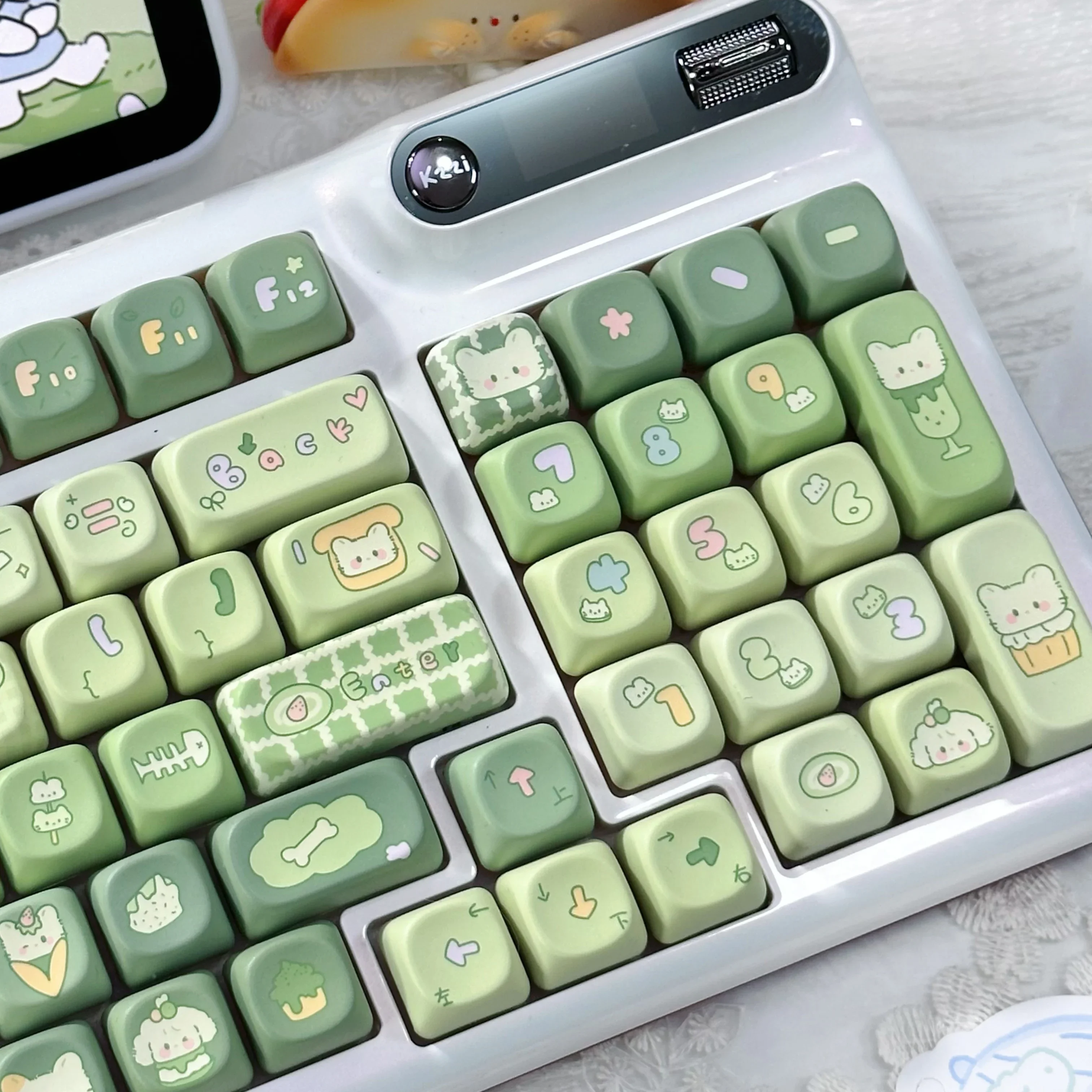 Imagem -03 - Personalizado Conjunto de Chaves de Teclado Mecânico Gato Bonito Coelho Cartoon Keycaps Matcha tipo Moa Keycap 131 Chaves