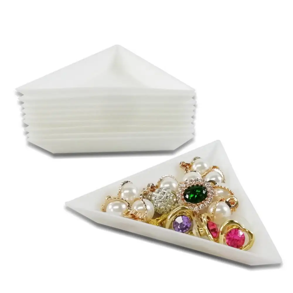 10Pcs Plastic Triangle Round Rhinestone Beads Nail Art Plate Storage Tray Holder Plastic Plate Nail Art Jewelry Beads Organizer