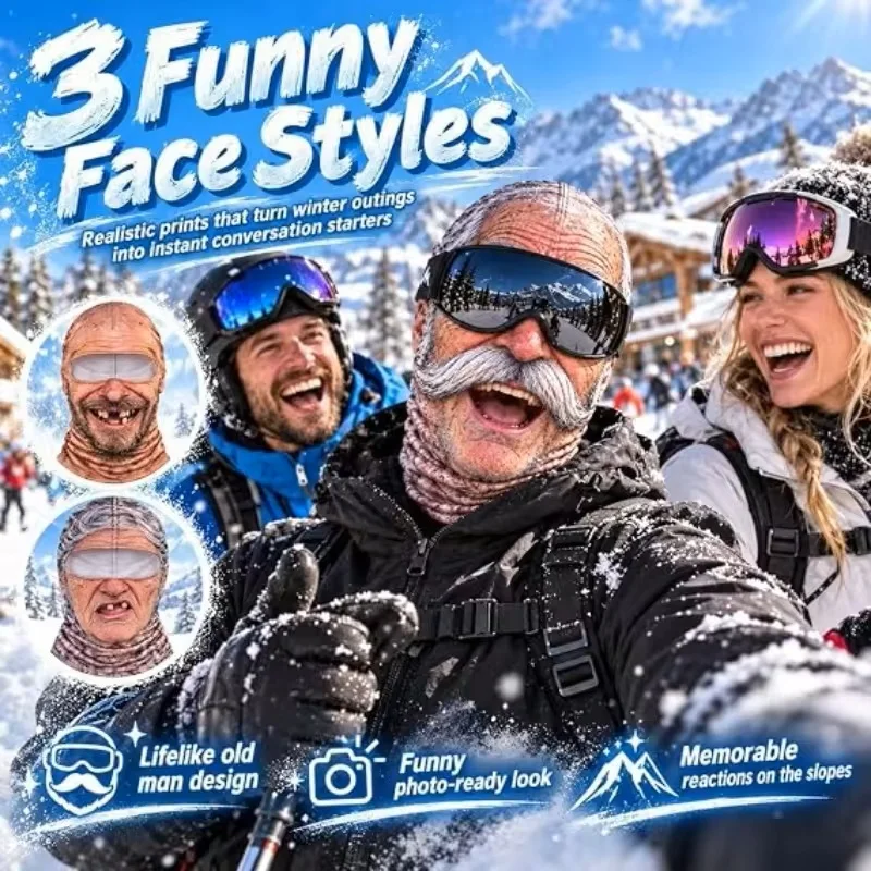 1Pcs Funny Realistic Face Ski Mask,Old Man Ski Mask Funny Realistic Face Balaclava,Novelty Winter Face Cover for Skiing Parties