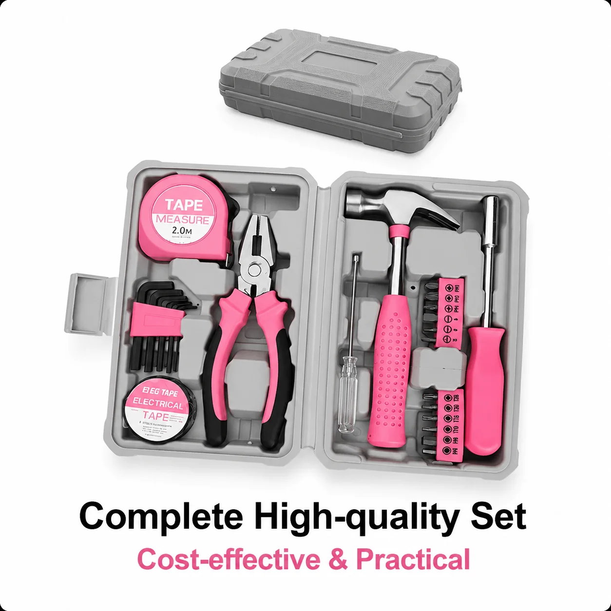 

Women Pink 24Pcs Basic Home Tool Set Compact Portable Case Household DIY Repair Hand Tools