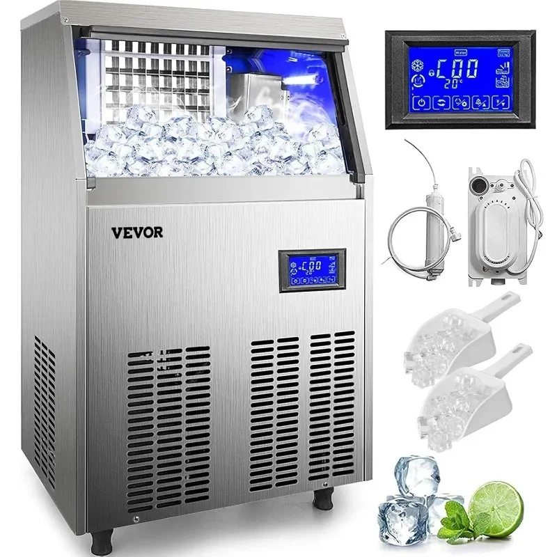 VEVOR Commercial Ice Maker Machine, 120LBS/24H with 33LBS Bin and Electric Water Drain Pump