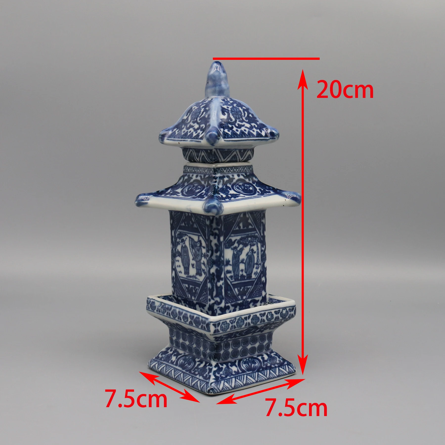 Blue and White Ceramic Padoda Model, Little Pagoda Jar, Home Decoration