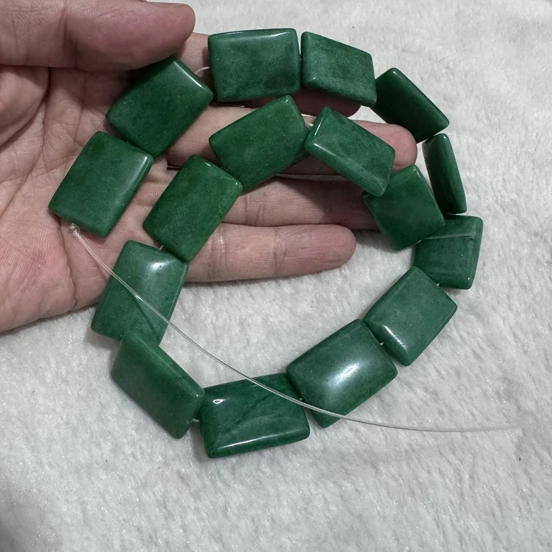 

Wholesale 16pcs/string Green Jade Beads 18x25mm Rectangle Gemstone Bead Pendant For Jewelry making