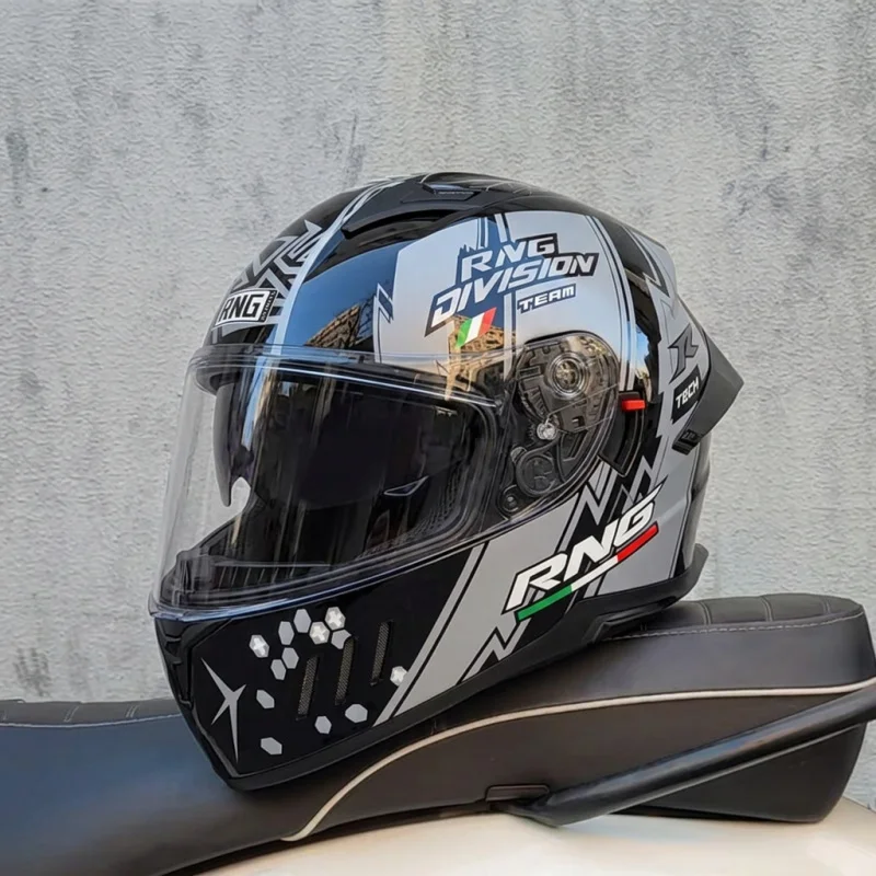 RNG Motorcycle Helmet Full Face Geometric Design Dual Lens 6 Vents DOT Free Gift Bluetooth+Ice Silk Scarf Removable Helmet