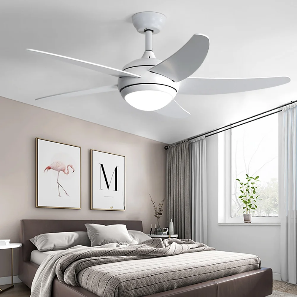 52 Inch White Ceiling Fan with LED Light Kit, 5 Blades and Remote Control