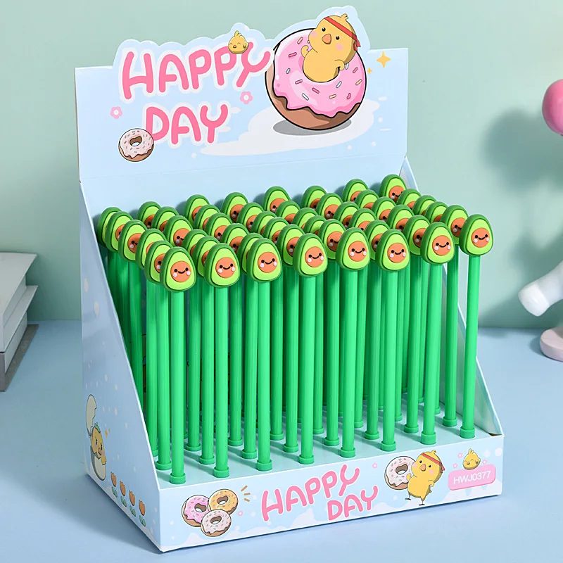 

48 шт. в коробке, милая нейтральная ручка с рисунком авокадо для учащихся начальной школы, черная карбоновая ручка на водной основе, креативное обучение