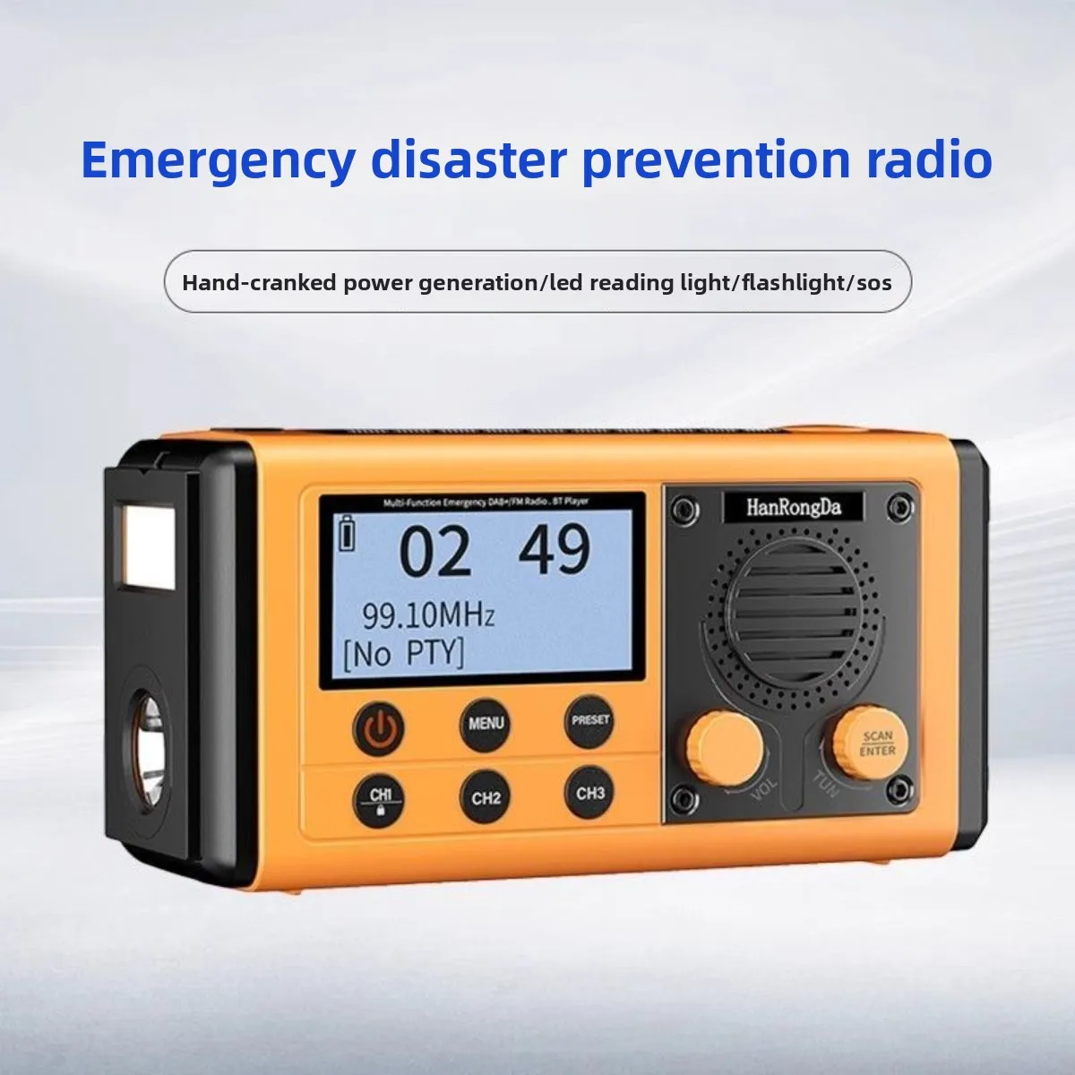 For HanRongDa HRD-907 Emergency Radio DAB/FM/AM/SW Bluetooth 10000mAh Power Bank Solar Crank Flashlight