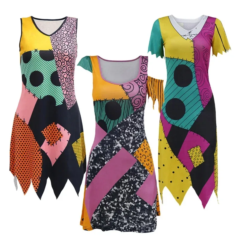 Sky01 할로윈 애니메이션 영화 악몽 샐리 코스프레 드레스 파티 세트 의상 크리스마스 여성 슬림 점프 슈트 Catsuit Zentai BoSd01$