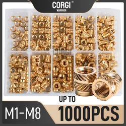 Up to 1000 M1 M1.2 M1.4 M2 M2.5 M3 M4 M5 M6 M8 Hot Threaded Brass Inserts Nut Kit Knurled Thread Injection Insert for Plastic