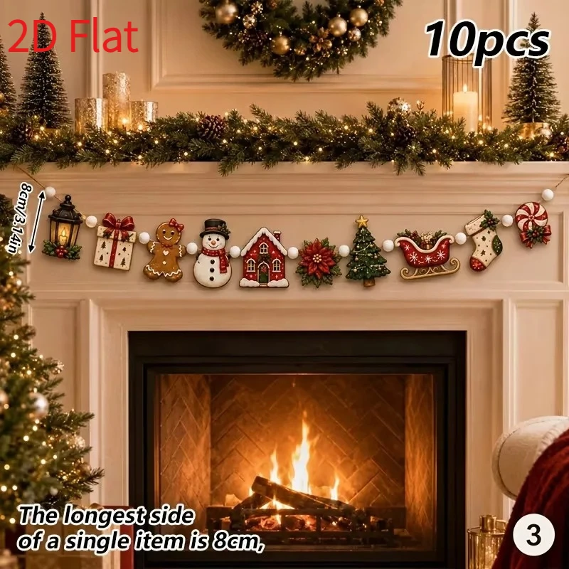 12-teiliges Weihnachtsdekorations-Set aus Holz, Geschenkanhänger, Weihnachtsbaum-, Kamin- und Fensteranhänger, Weihnachtsparty-Zubehör – Detail 16