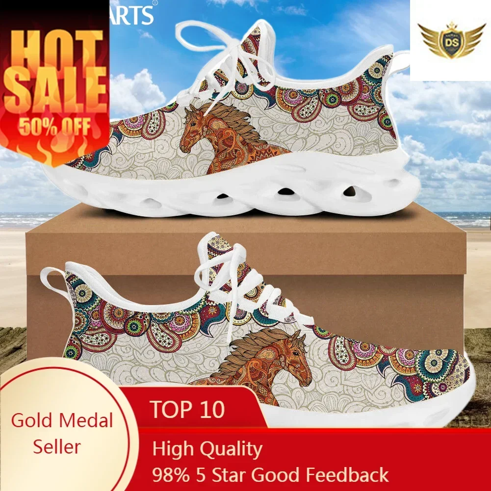 Mandala Horse Tribal Women Mesh Swing Shoes Breathable Lace Up Platform Sneakers For Female Comfortable Footwear New