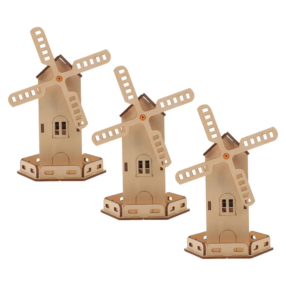 3 pezzi modello mulino a vento solare kit scientifico fai da te artigianato manuale puzzle di assemblaggio per alunni 3D in legno