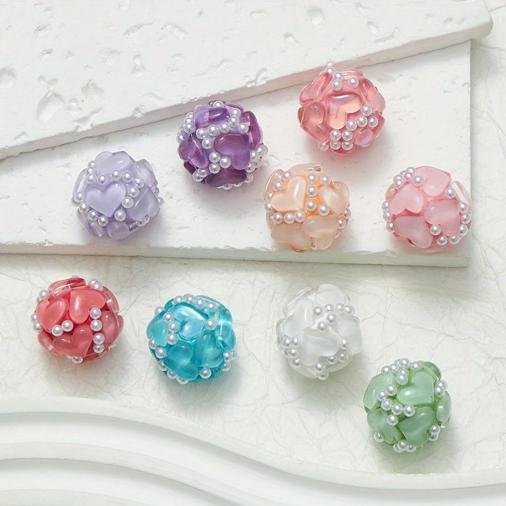3pcs 20MM Heart Glass Rhinestones Pearls Polymer Clay Beads Round For Pen Decorate DIY Jewelry Keychain Necklace Making