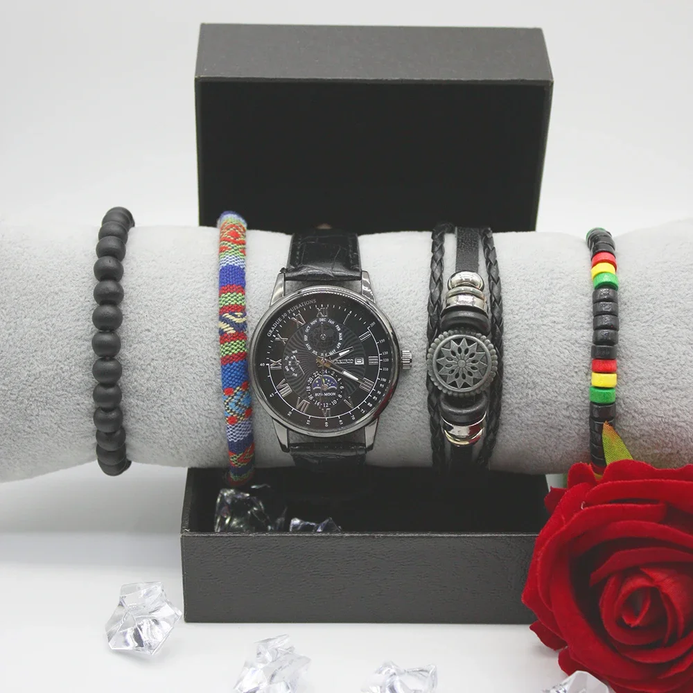 스테인레스 스틸 방수 시계 세트, 레트로 패션 팔찌, 운동용 상자 포함, 5 개