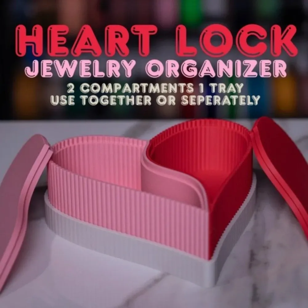3D Printed Heart Lock Jewelry Organizer Removable 2 Compartments Double Colors Storage Box Multi Functional Durable