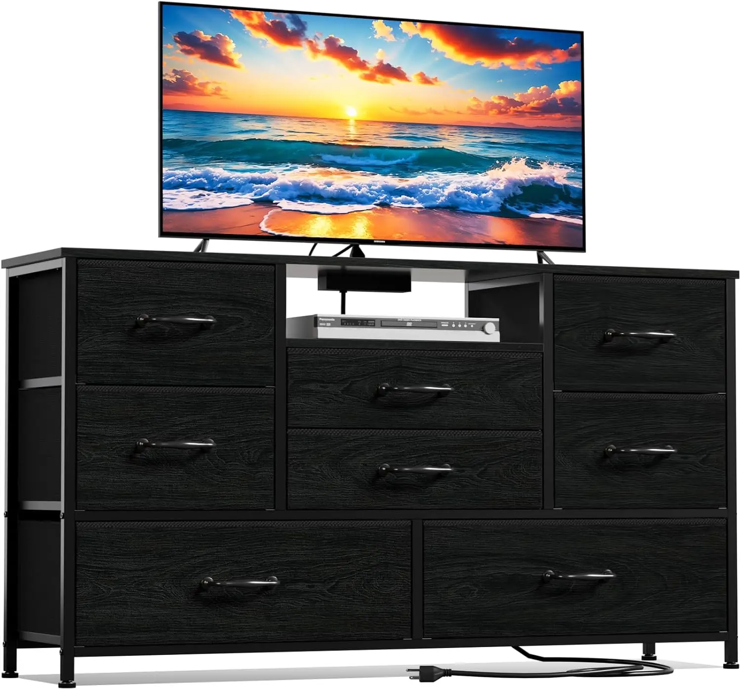 

Dresser TV Stand with Power Outlet for 55'' Long TV, Entertainment Center with 8 Deep Drawers,Wide Chest of Drawer for Storage