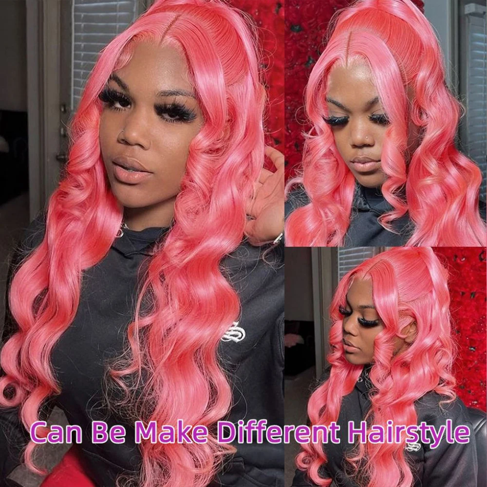 Perruque Lace Front Wig Body Wave Naturelle Rose, Cheveux Humains, 13x4, 13x6, HD, Densité 200, Choix Cosplay, 38 Pouces