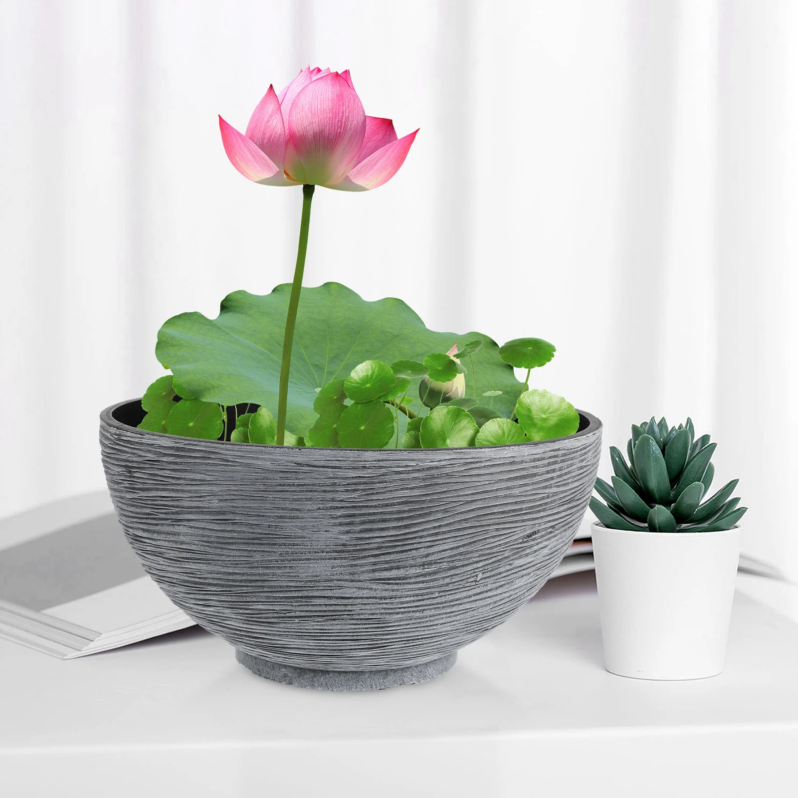 

Imitation Stone Lotus Flowerpot Large Size Grey Hydroponic Plant Pot for Water Plants Decor Plastic Flowerpot