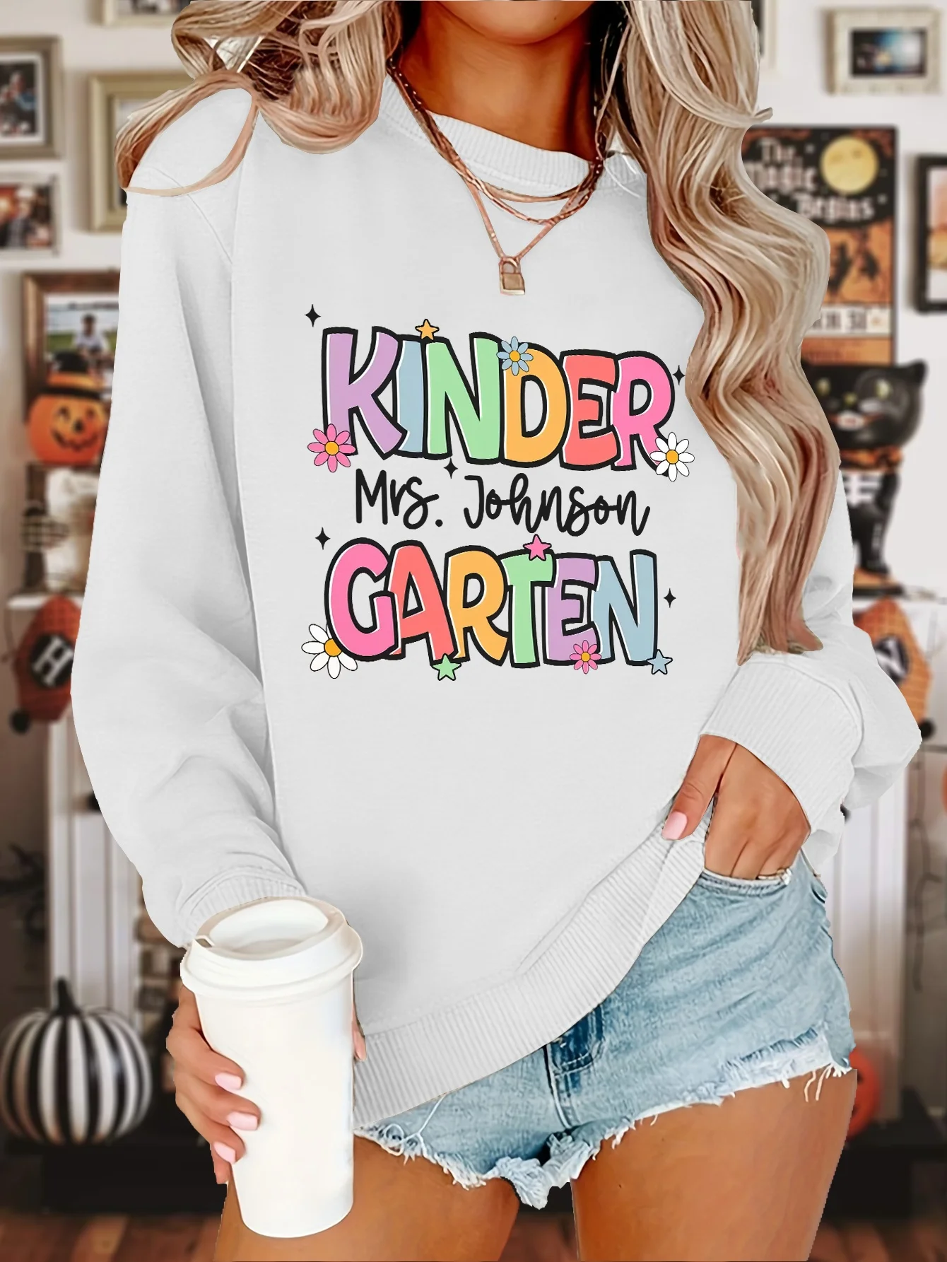

Autumn winter women's casual and fashionable hoodless letter printed sweatshirt autumn and winter casual and trendy sweatshirt