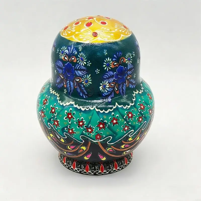 10 레이어 러시아어 손으로 그린 ​​중첩 인형 어린이를위한 나무 교육 스태킹 장난감 예술적 재미와 학습 A2UB