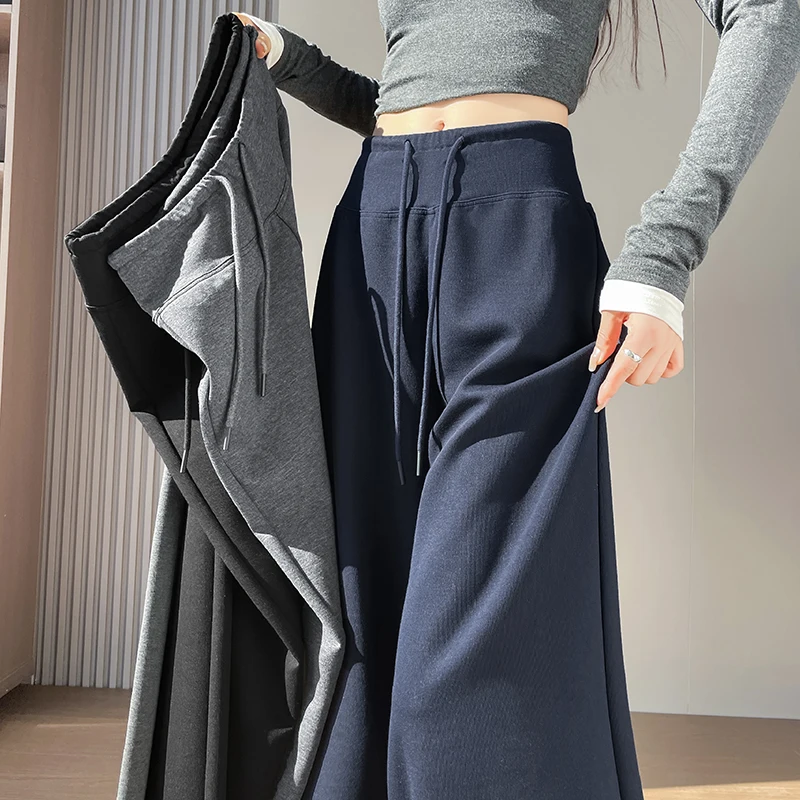 

Спортивные штаны на шнурке, женские эластичные широкие брюки с высокой талией, прямые брюки для девочек, Лидер продаж, длинные брюки, однотонная женская одежда