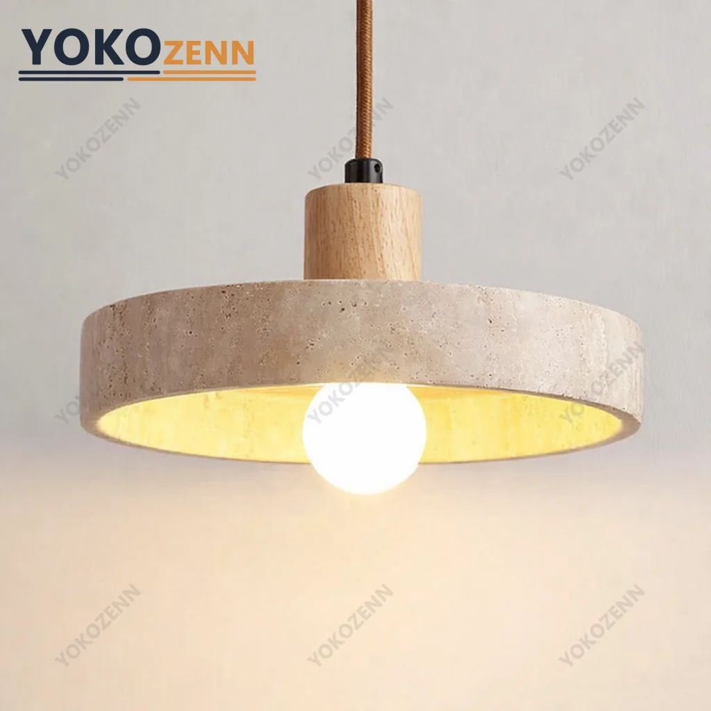 

Подвесной светильник YOKO Wabi Sabi из желтого травертина с LED-подсветкой, из натурального камня и дерева, для кухонного острова, спальни, прикроватного декора