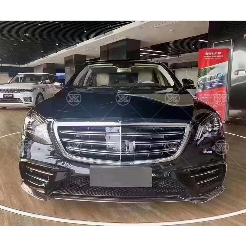 For Mercedes Benz S Class W222 S450 Carbon Fiber Front Bumper Lip Diffuser Foglamp Air Vent Splitter Side Canards Fins Wingle