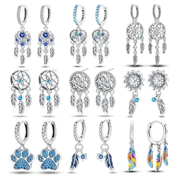 Pendientes atrapasueños de Plata de Ley 925 auténtica para mujer, aretes de circonita de colores exquisitos, joyería de cumpleaños