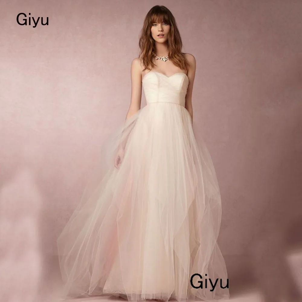 

Giyu Simple A-line Wedding Dress For Woman Sweetheart Collar Tulle Floor-length Vestidos Novias Boda Evening Gown Dress