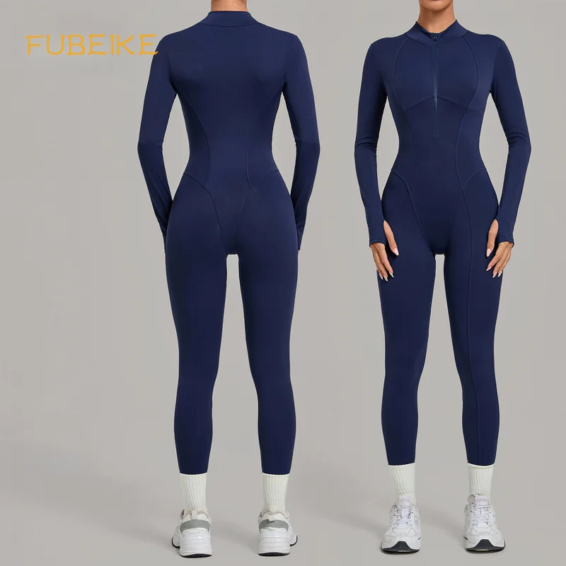 Autumn Winter Yoga Jumpsuit Half Zipper Long Sleeve Sport Bodysuit High Waist Tight One‑Piece Workout Gym Fitness Jumpsuits