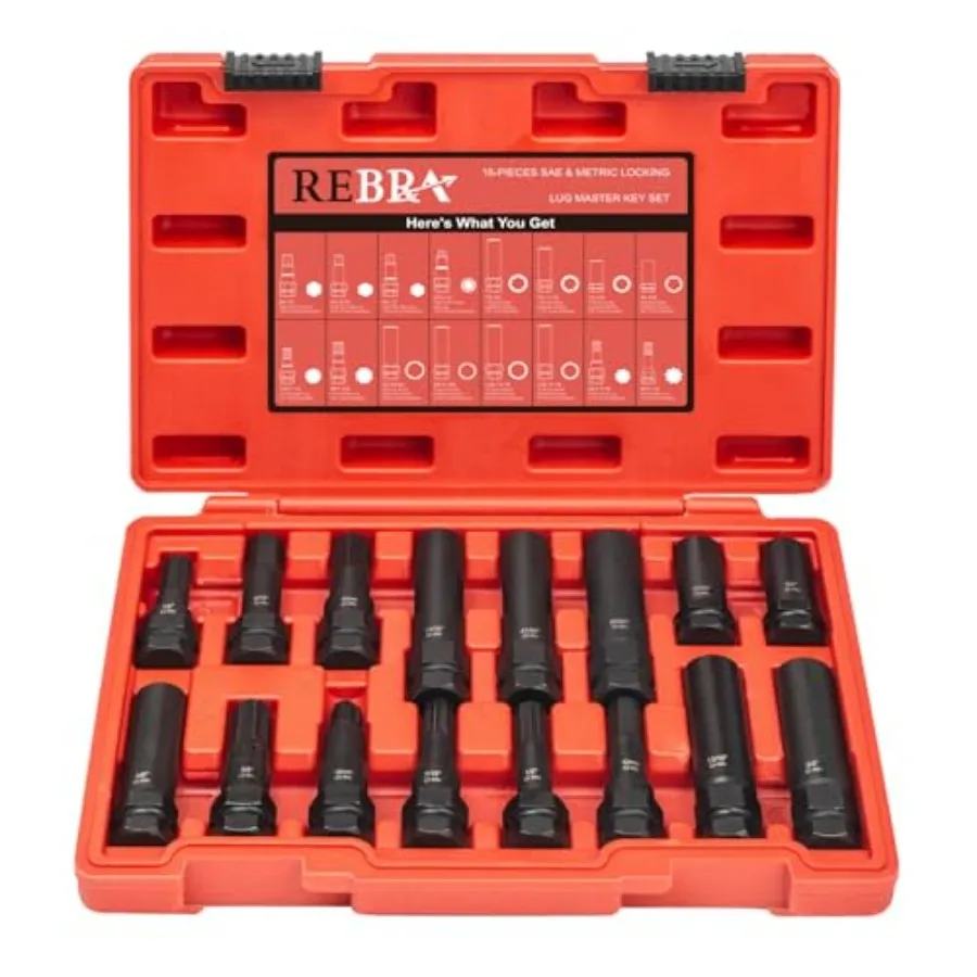 

6 and 7 Spline Socket Set with Lock Key - Locking Lug Nut Removal Tool for Aftermarket Wheel Installation and Removal 16-Piece