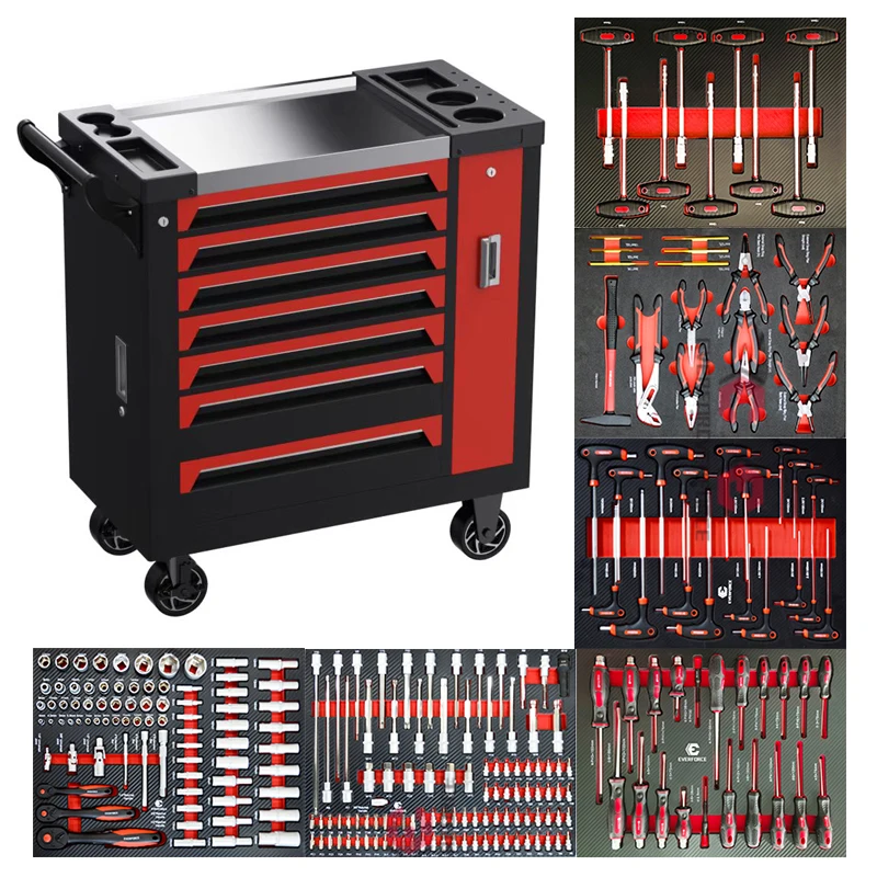 

New Design 365pcs Combination Handle Workbenches Heavy Duty Rolling Tool Chest with 7 Drawers Powder Coating Finish Tool Storage