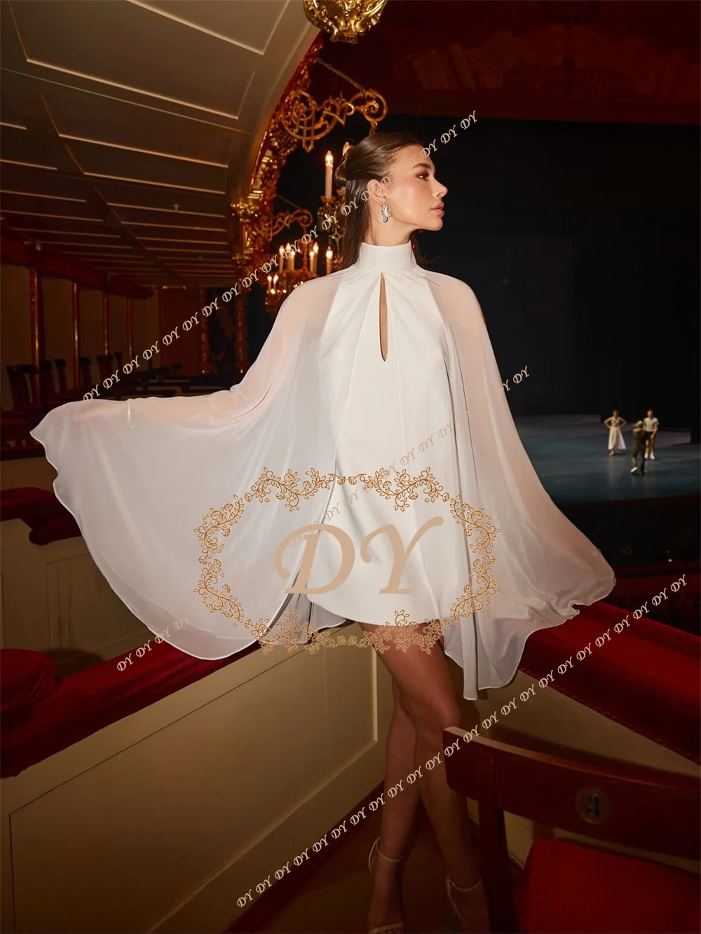 DY Chic High Neck Cape Mini Prom Dress Sexy Cut Out Cocktail Dresses Handmade Girly 2026 Homecoming Dresses Customized