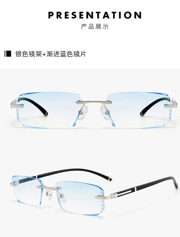 Shatar Rahmenlose Lesebrille mit Diamantschliffkante für Männer und Frauen, ultraleichte, hochauflösende Anti-Blaulicht-Presbyopie – Detail 14