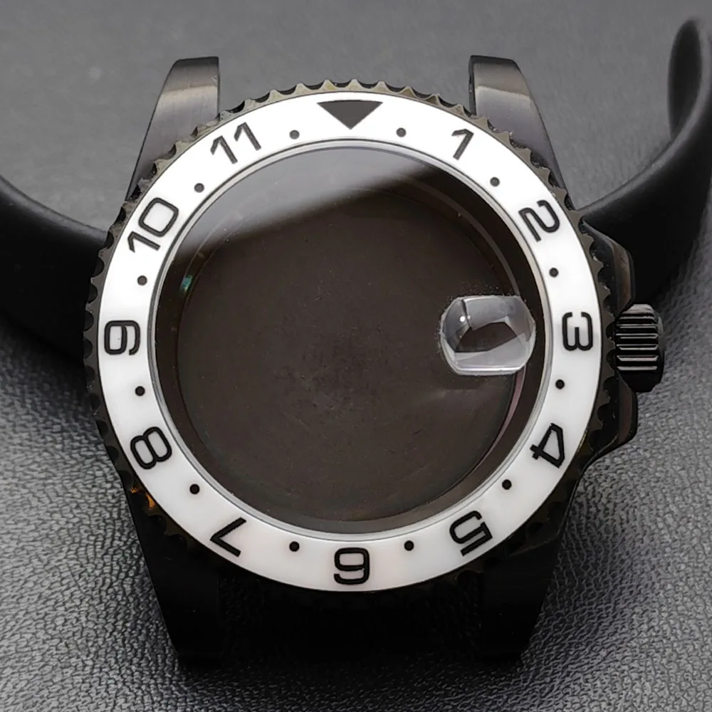 

GMT 40.5MM Bidirectional rotation sapphire glass Black watch case fit For NH34 NH35 movement fit 28.5mm dial watch accessories