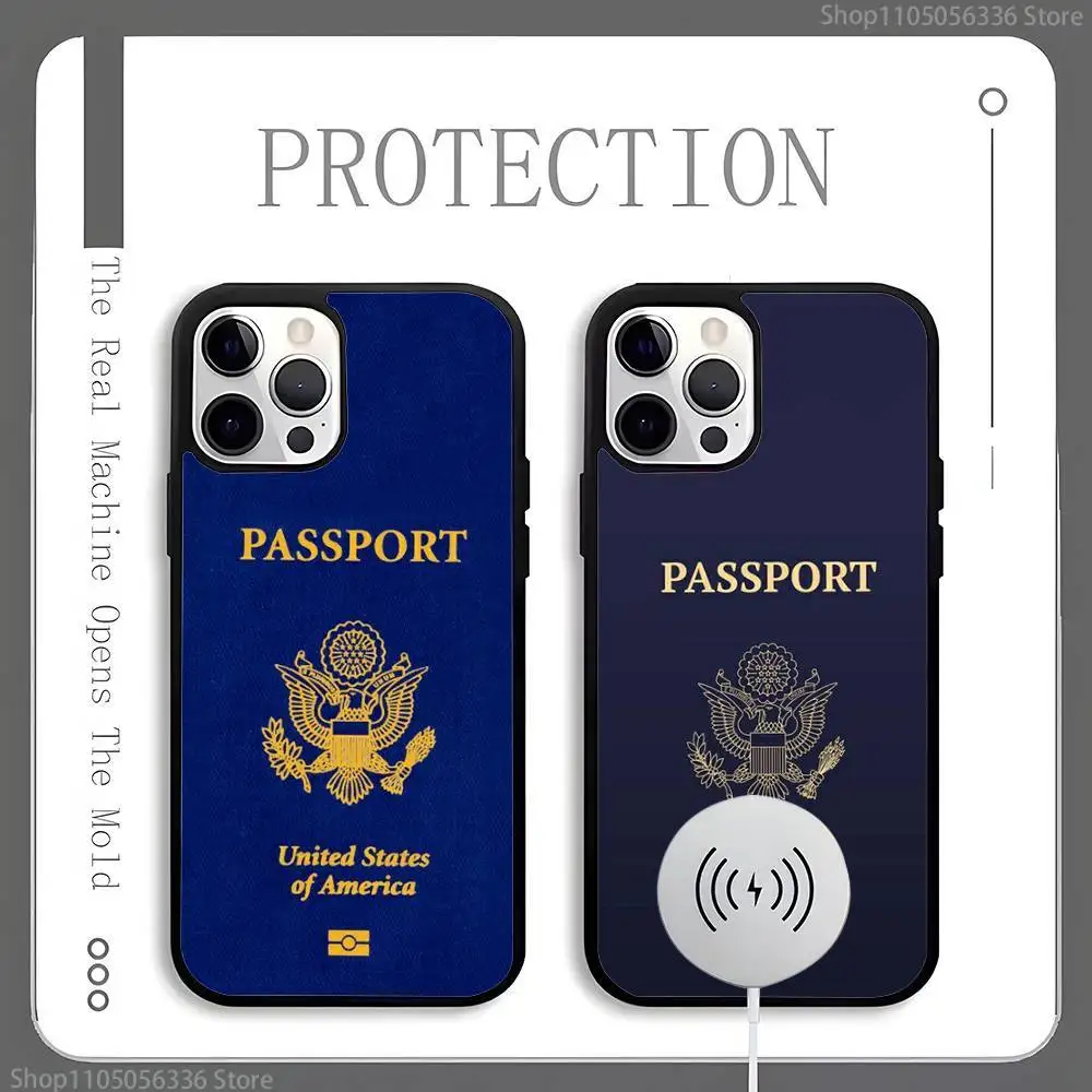 

USA Brasil Korean Passport Phone Case For Magnetic Wireless Charge Cover For iphone 16 15 14 13 12 11 Pro Max Plus Coque