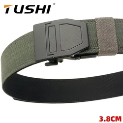 TUSHI Brand Double layered thickened tactical belt men's enthusiasts outdoor nylon 3.8 upgraded automatic buckle gun