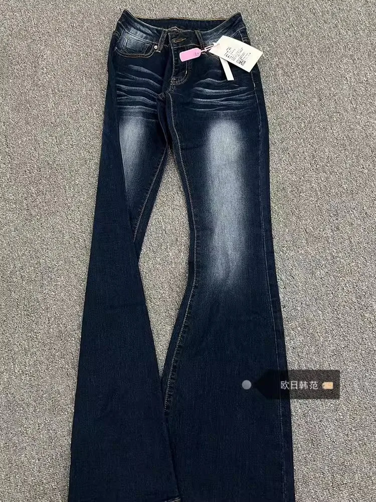 

WCFCX STUDIO Fashion Retro Jeans Women Streetwear Flare Jeans 2025 Summer New Korean Style Niche Design Washed Jeans